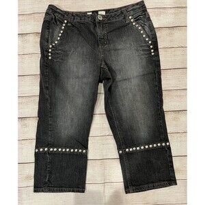 Mixit Denim Jean Cropped Capri Studded Stitch Pockets Gray 90s Y2K Size 10